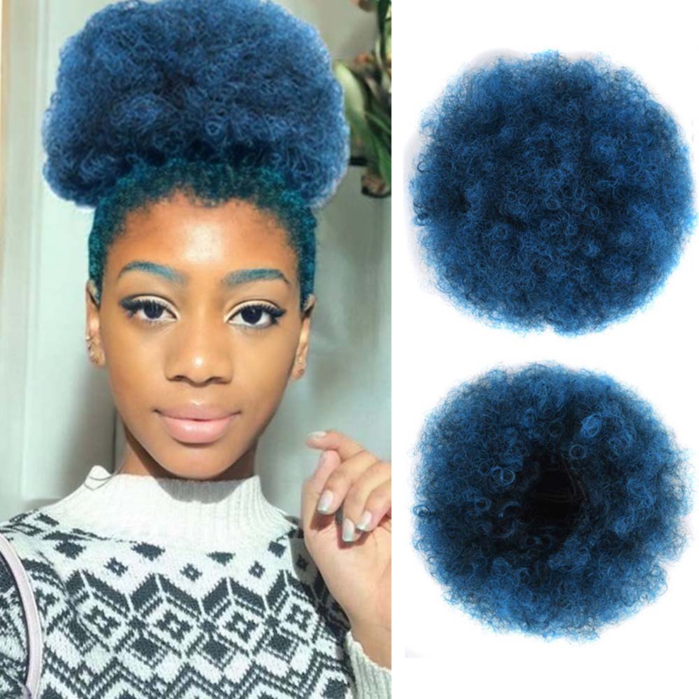 nevermindyrhead Women Afro Puff Drawstring Ponytail Bun Synthetic Kinky Hair Extension 1BT08C#