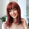 Women Auburn Dark Red Medium Length Blunt Bangs Layered Wig