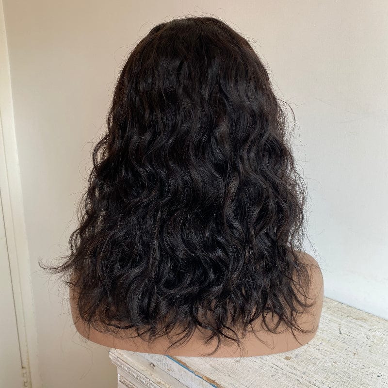 nevermindyrhead Women Black Human Hair Wig Lace Front Long Curly Middle Part Natural Looking Realistic 14 Inches