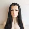 Women Black Lace Front Long Straight Widow's Peak Hairline Slicked Back Hair Wig