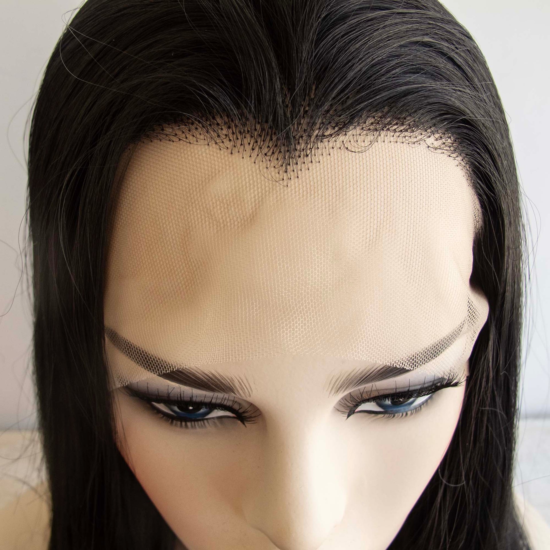 nevermindyrhead Women Black Lace Front Long Straight Widow's Peak Hairline Slicked Back Hair Wig