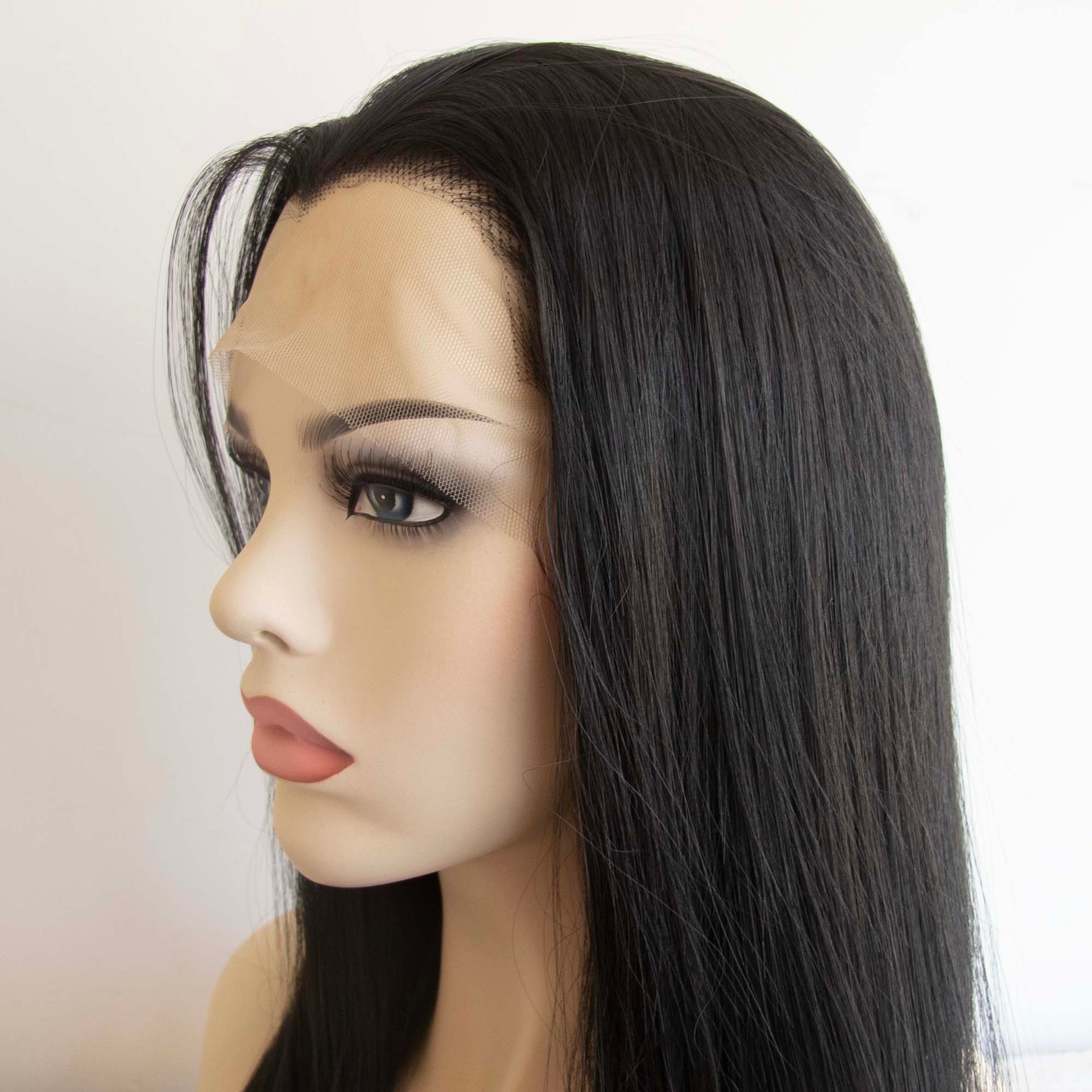 nevermindyrhead Women Black Lace Front Long Straight Widow's Peak Hairline Slicked Back Hair Wig