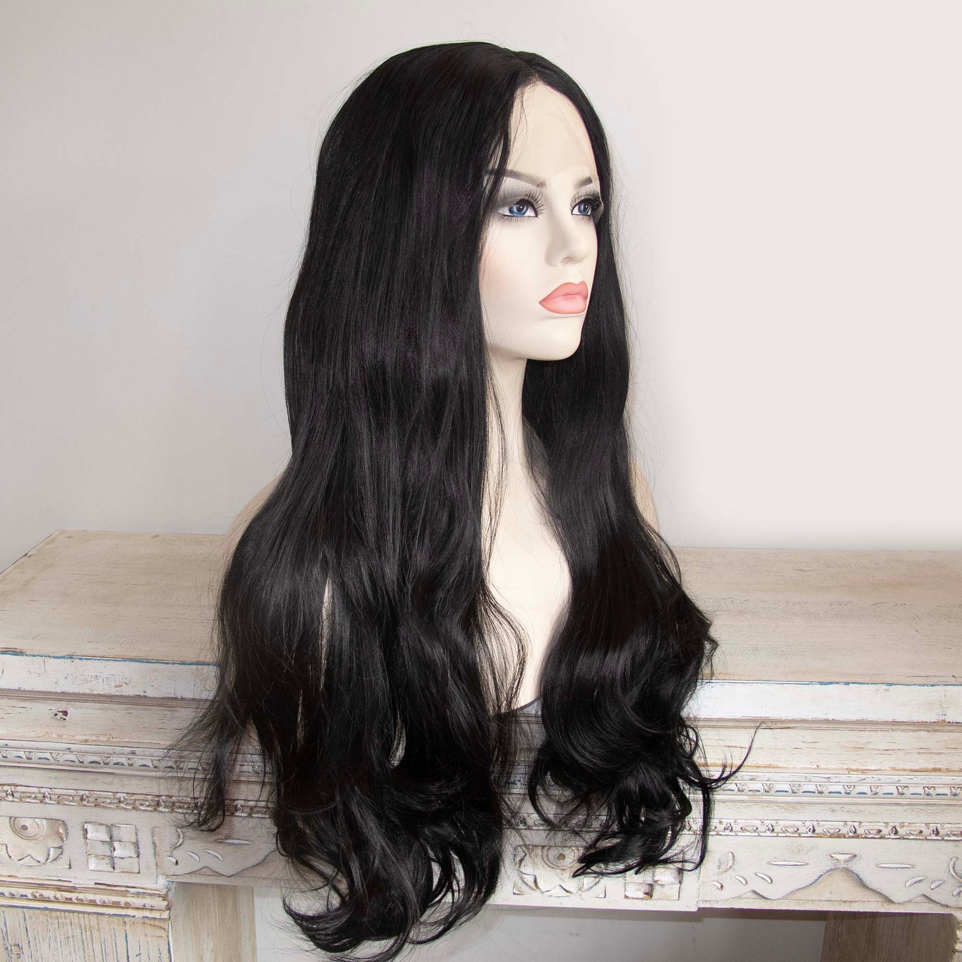 nevermindyrhead Women Black Lace Front Long Wavy Hair Thick Middle Part Wig 24 Inches