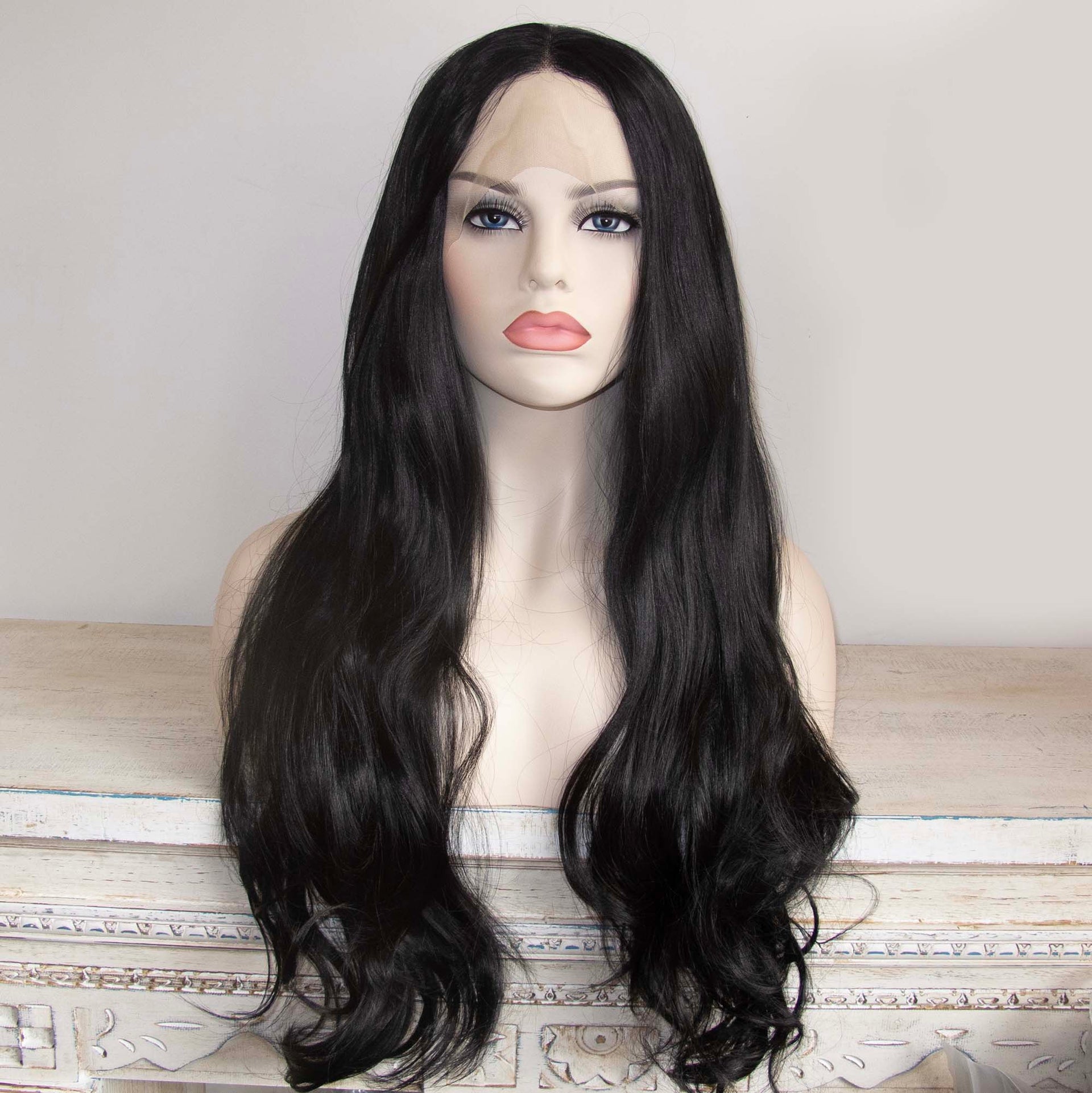 nevermindyrhead Women Black Lace Front Long Wavy Hair Thick Middle Part Wig 24 Inches