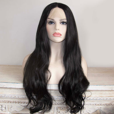 Women Black Lace Front Long Wavy Hair Thick Middle Part Wig 24 Inches