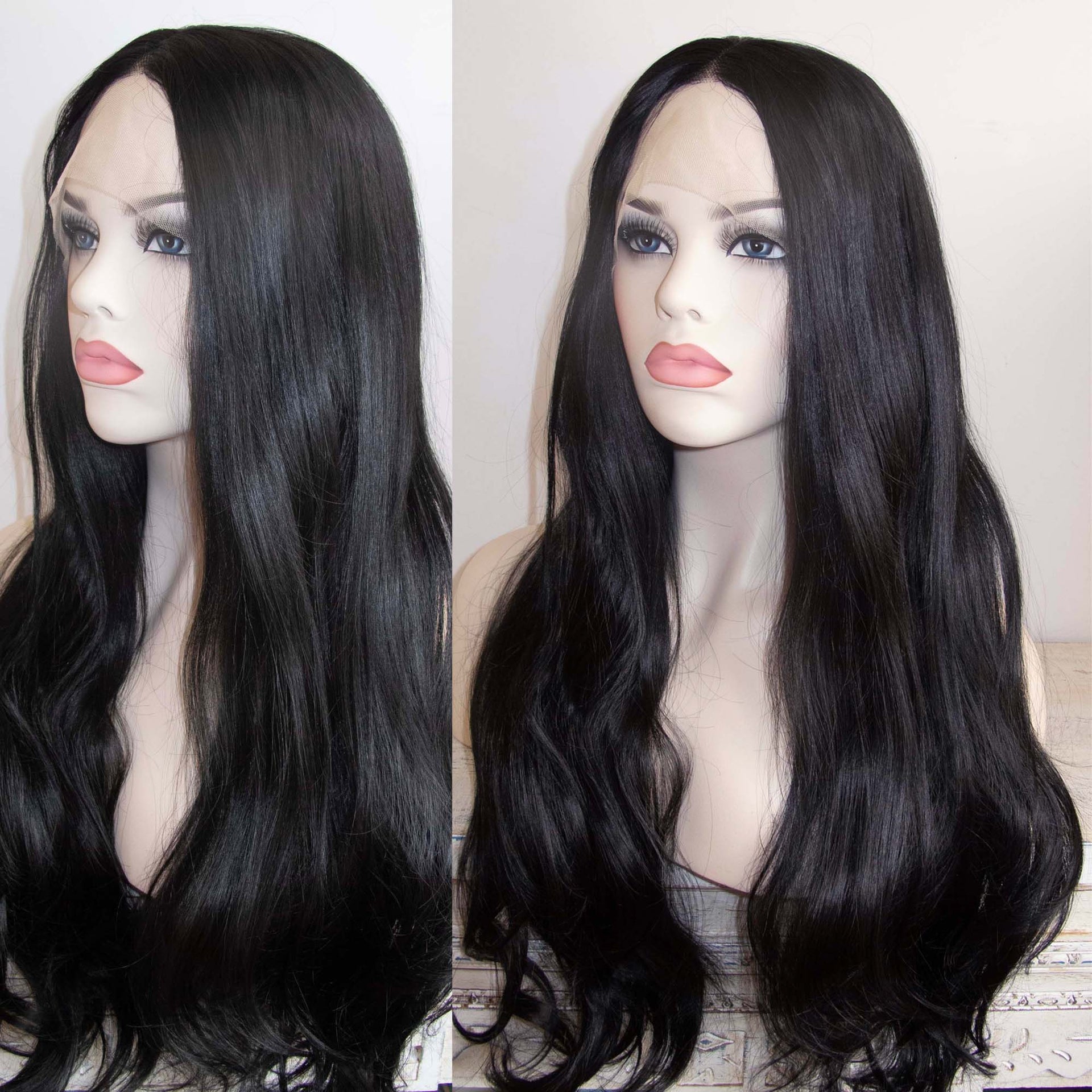 nevermindyrhead Women Black Lace Front Long Wavy Hair Thick Middle Part Wig 24 Inches