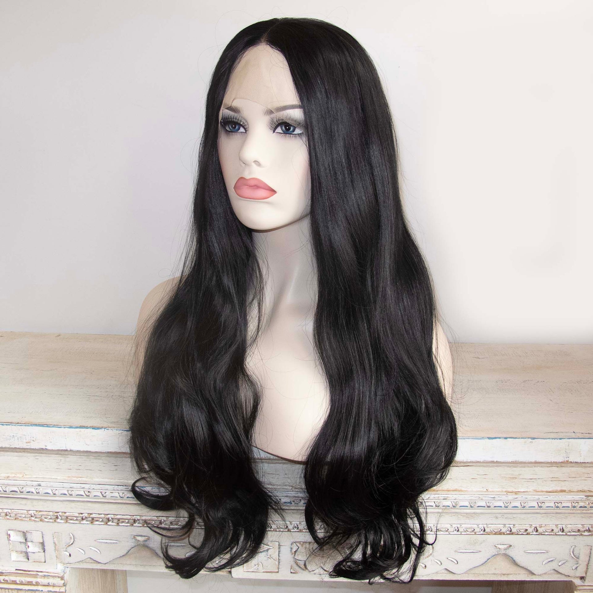 nevermindyrhead Women Black Lace Front Long Wavy Hair Thick Middle Part Wig 24 Inches