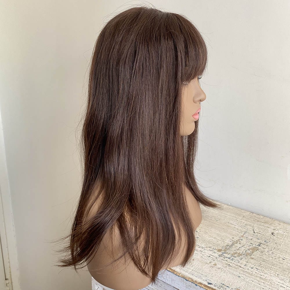 nevermindyrhead Women Black Real Human Hair Long Straight Fringe Bangs Wig 20 Inches