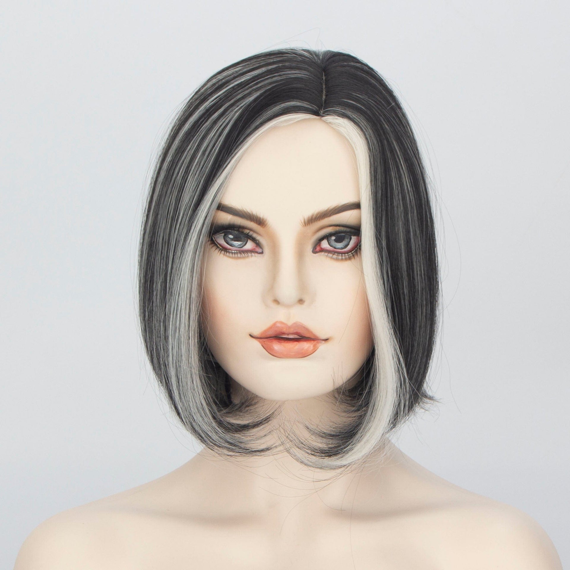 nevermindyrhead Women Black White Salt And Pepper Color Short Straight Bob Side Part Wig