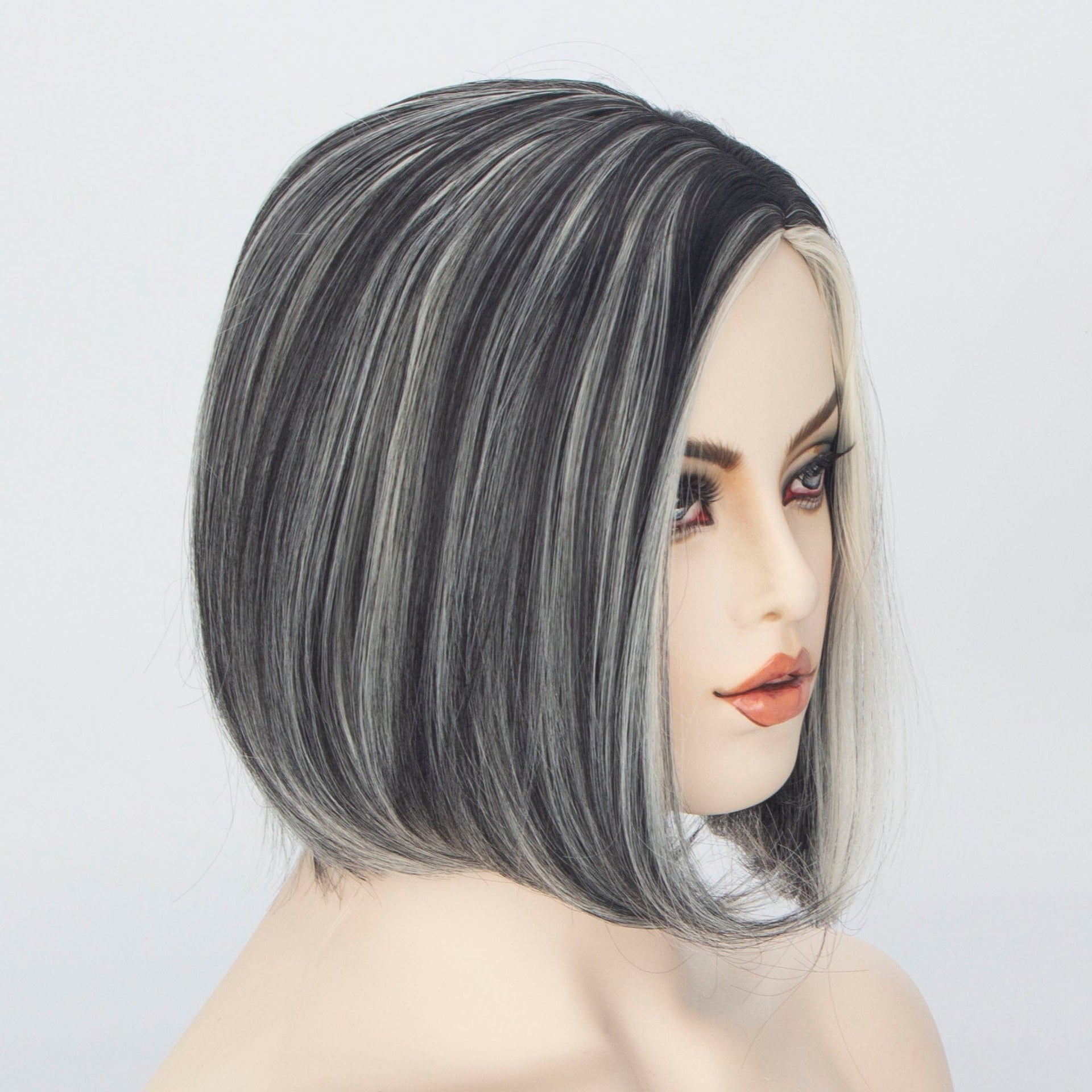 nevermindyrhead Women Black White Salt And Pepper Color Short Straight Bob Side Part Wig