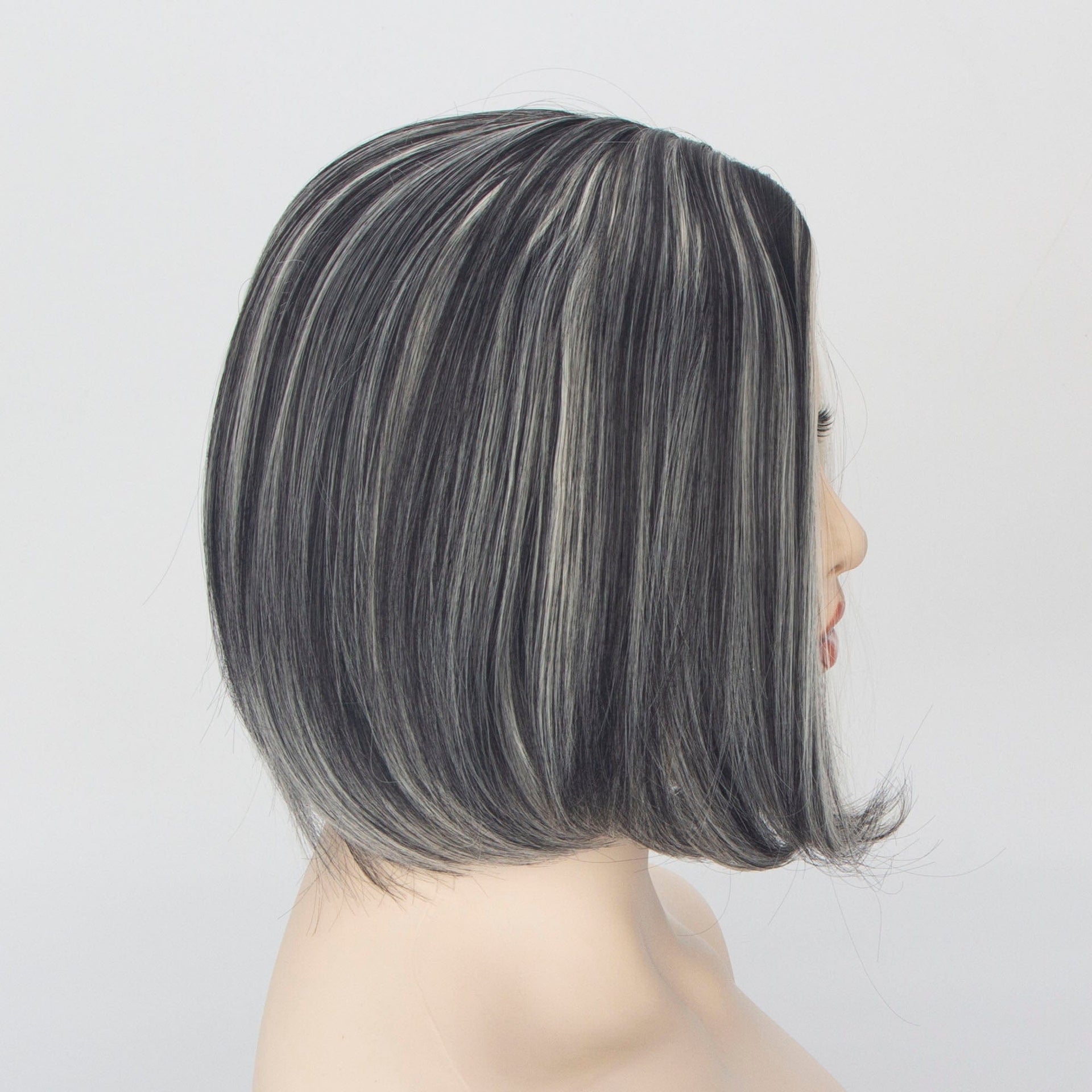 nevermindyrhead Women Black White Salt And Pepper Color Short Straight Bob Side Part Wig