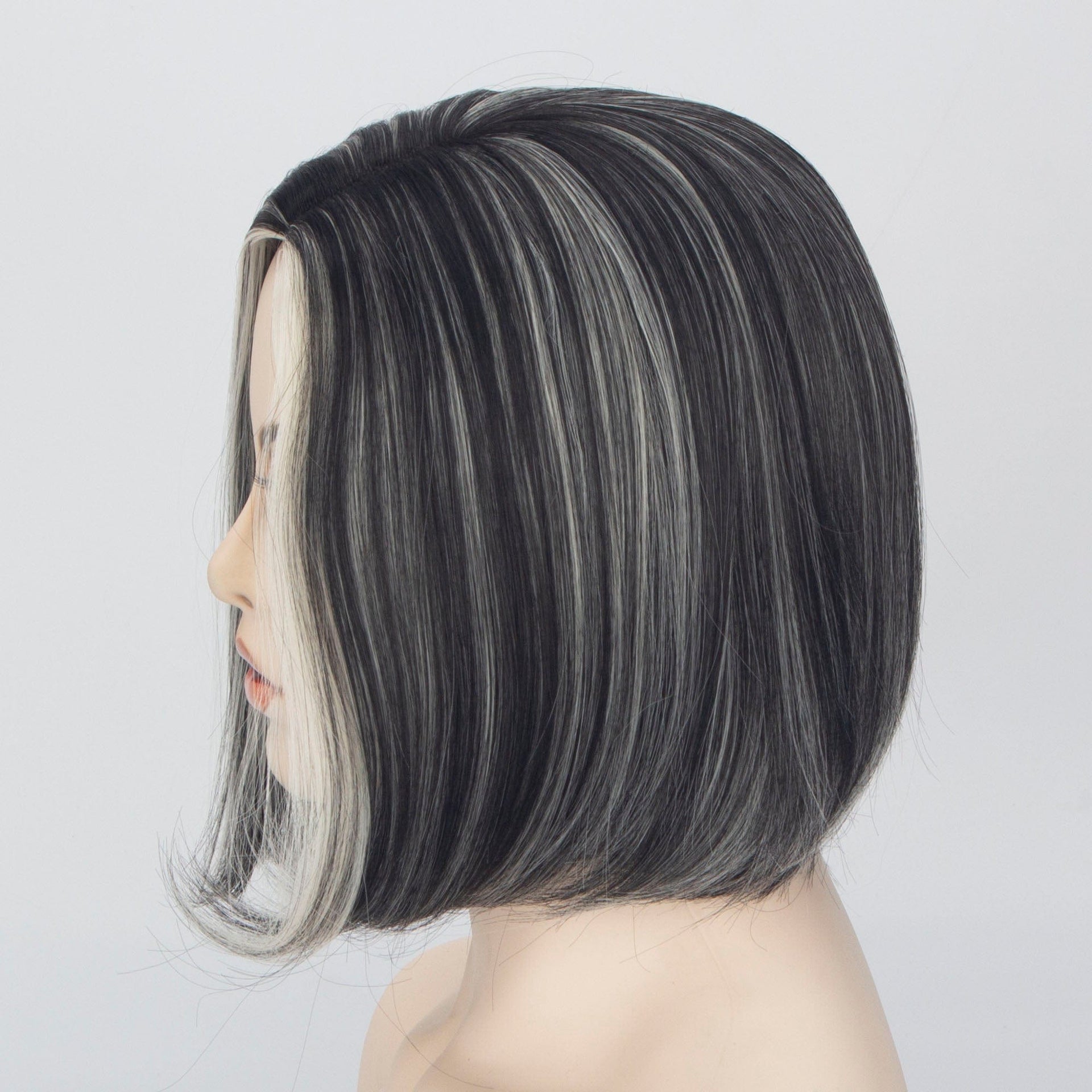 nevermindyrhead Women Black White Salt And Pepper Color Short Straight Bob Side Part Wig