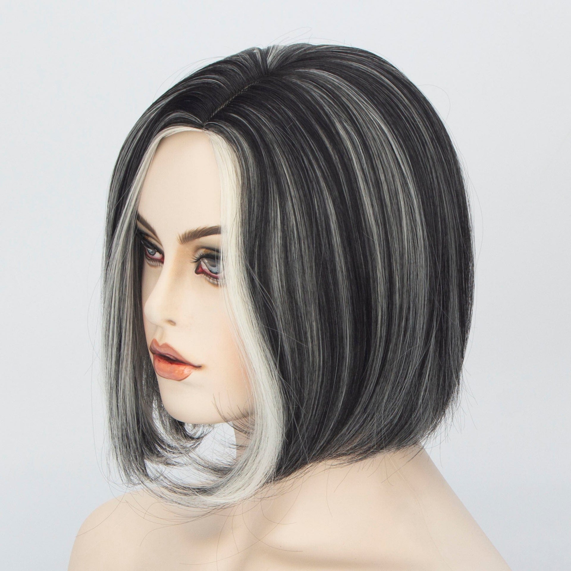 nevermindyrhead Women Black White Salt And Pepper Color Short Straight Bob Side Part Wig
