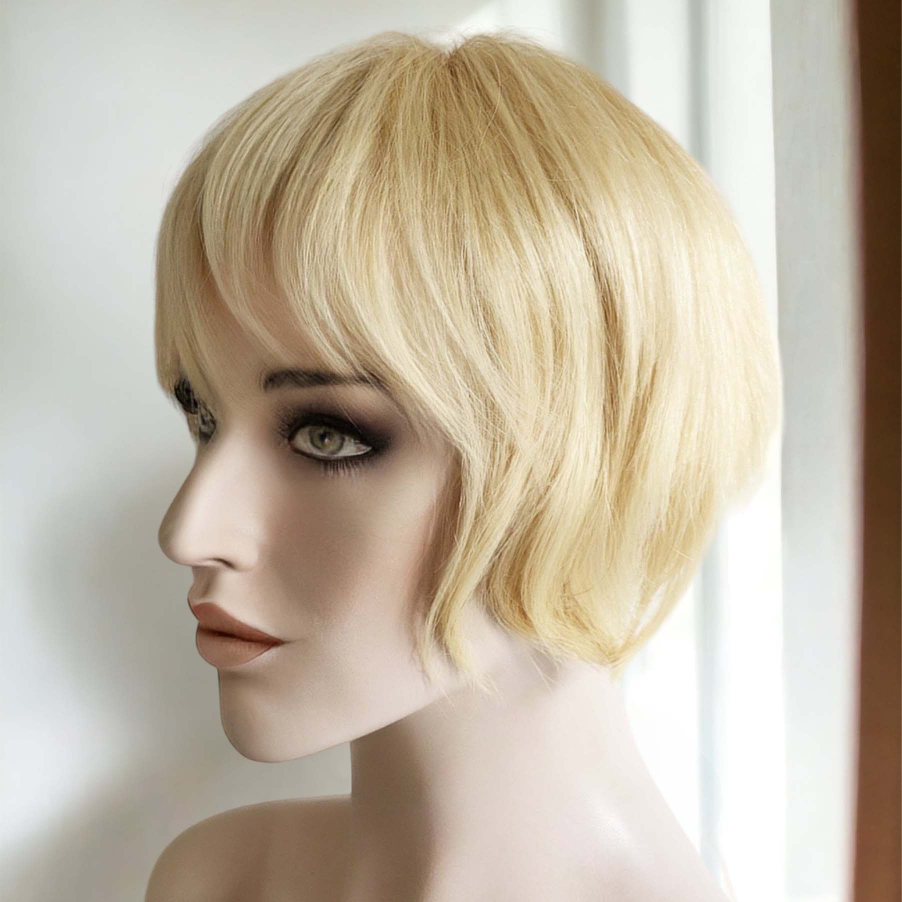 nevermindyrhead Women Blonde 613 Human Hair Short Bob Straight Fringe Bangs Wig