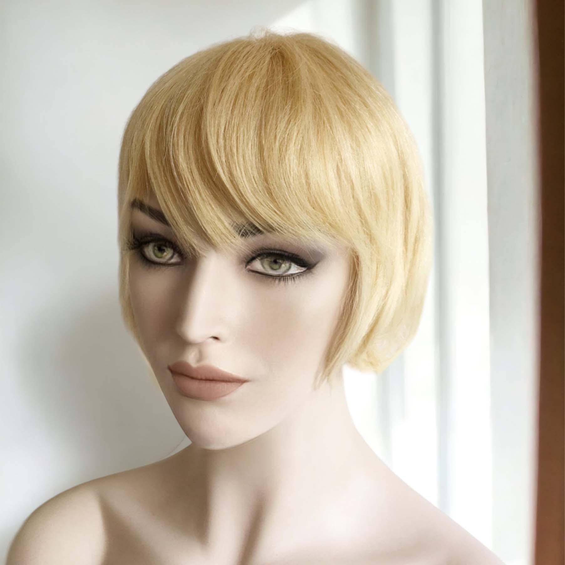 nevermindyrhead Women Blonde 613 Human Hair Short Bob Straight Fringe Bangs Wig