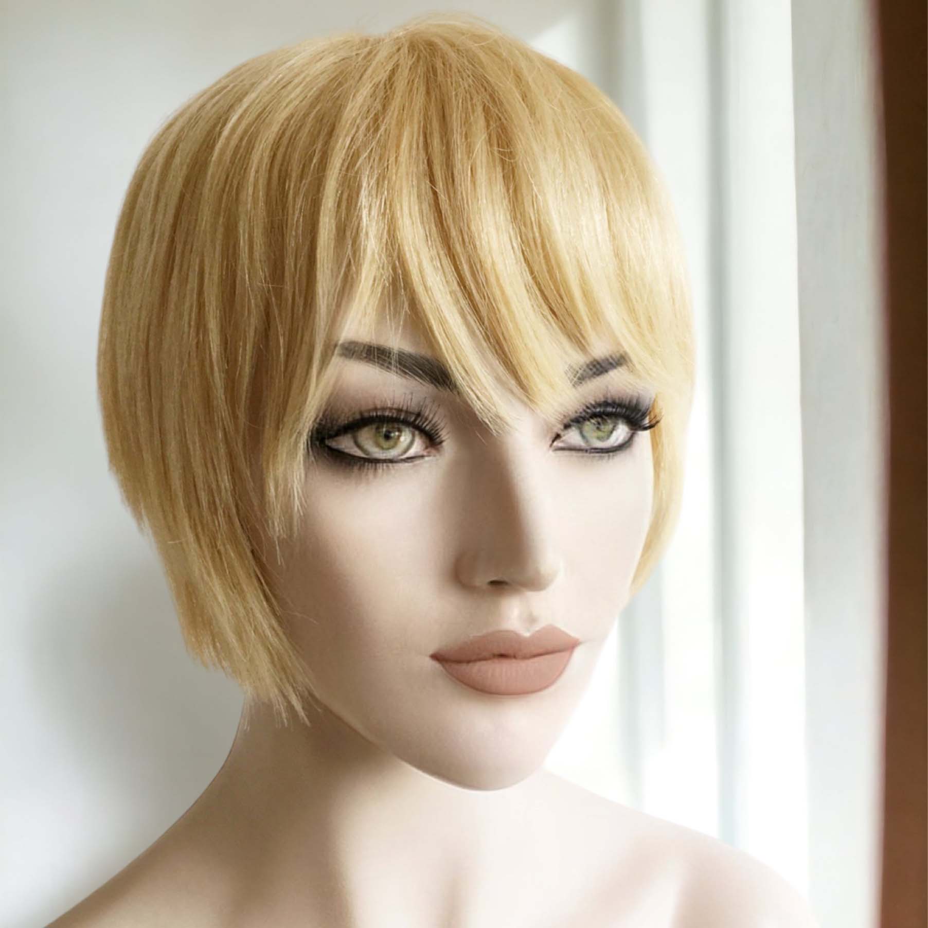 nevermindyrhead Women Blonde 613 Human Hair Short Bob Straight Fringe Bangs Wig