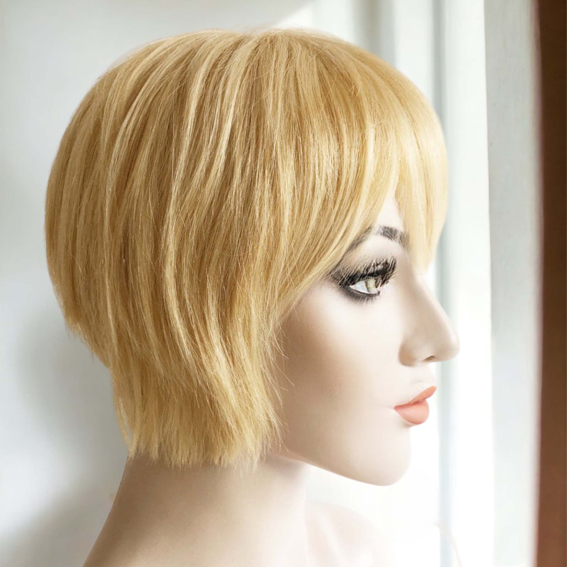 nevermindyrhead Women Blonde 613 Human Hair Short Bob Straight Fringe Bangs Wig