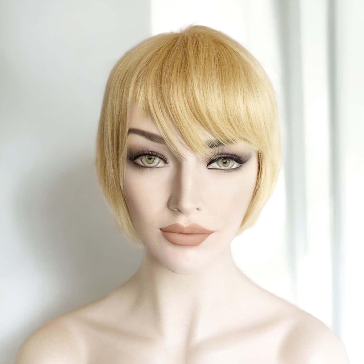 nevermindyrhead Women Blonde 613 Human Hair Short Bob Straight Fringe Bangs Wig