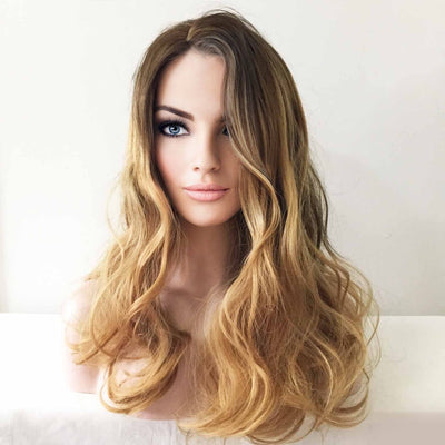 Women Blonde Ombre Long Curly Side Part Wig