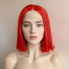 Women Bright Red Lace Front Wig Straight Short Bob Blunt Cut