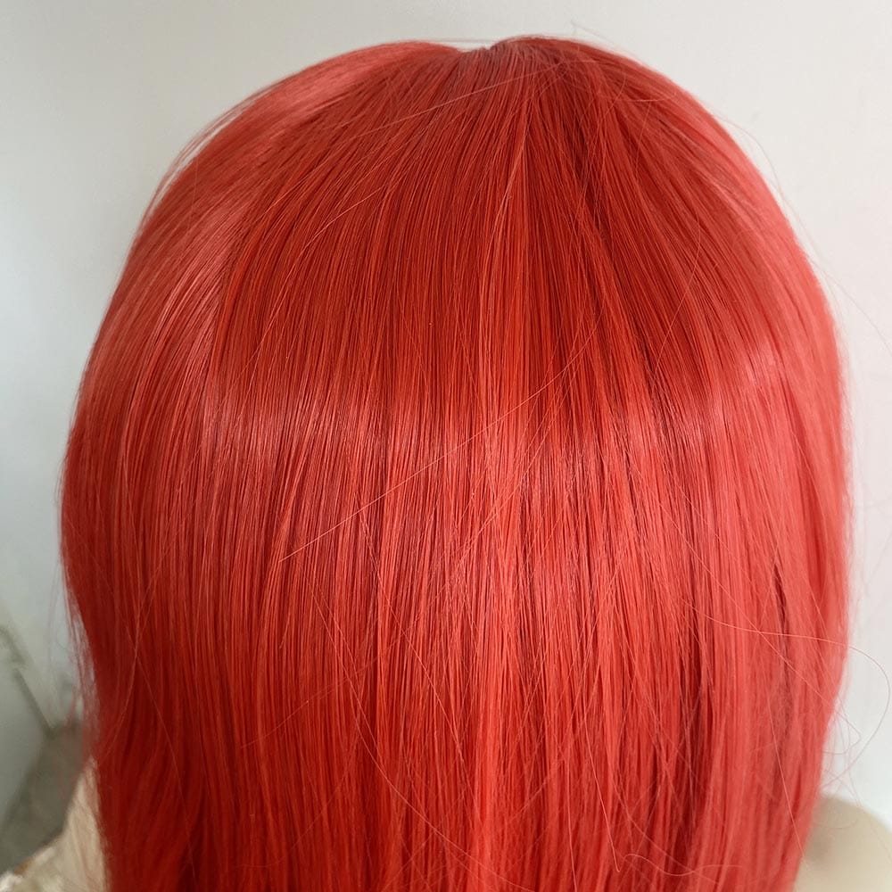 nevermindyrhead Women Bright Red Lace Front Wig Straight Short Bob Blunt Cut