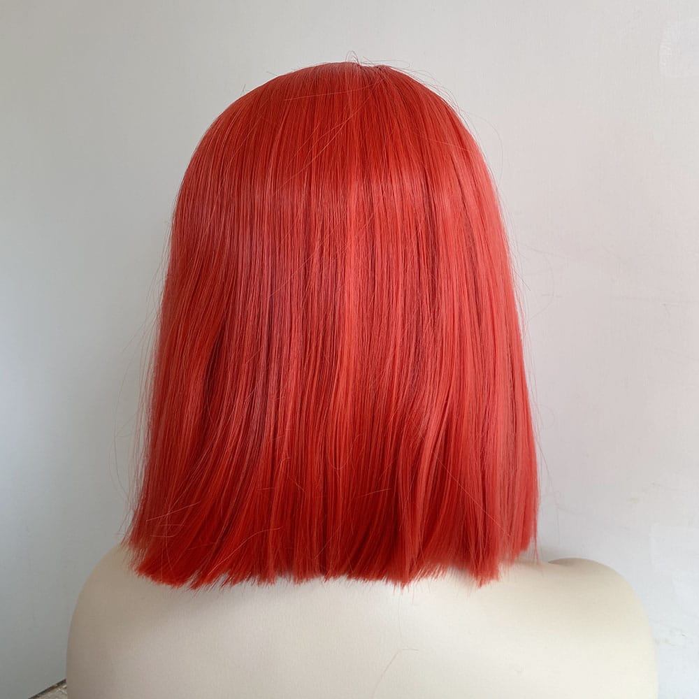 nevermindyrhead Women Bright Red Lace Front Wig Straight Short Bob Blunt Cut