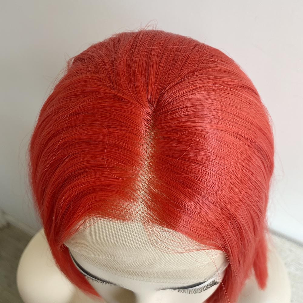 nevermindyrhead Women Bright Red Lace Front Wig Straight Short Bob Blunt Cut