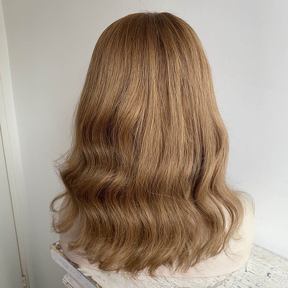 nevermindyrhead Women Brown Human Hair Wig Lace Front 13X6 Wavy Long Hair With Bangs