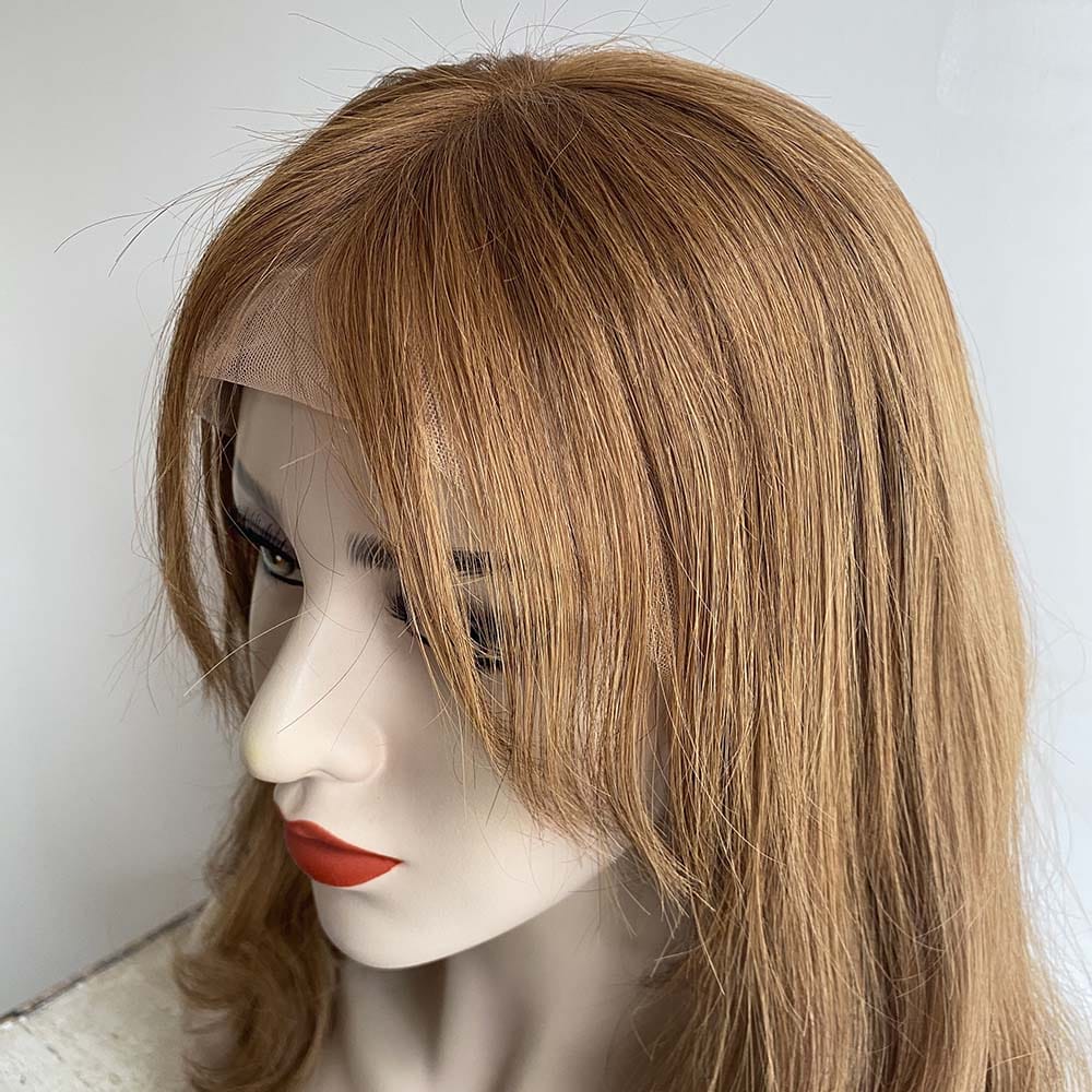 nevermindyrhead Women Brown Human Hair Wig Lace Front 13X6 Wavy Long Hair With Bangs