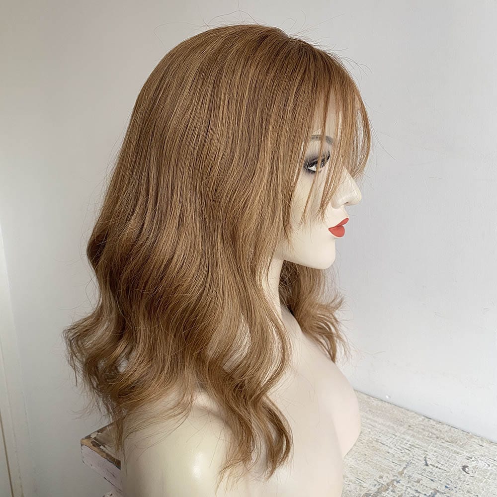 nevermindyrhead Women Brown Human Hair Wig Lace Front 13X6 Wavy Long Hair With Bangs