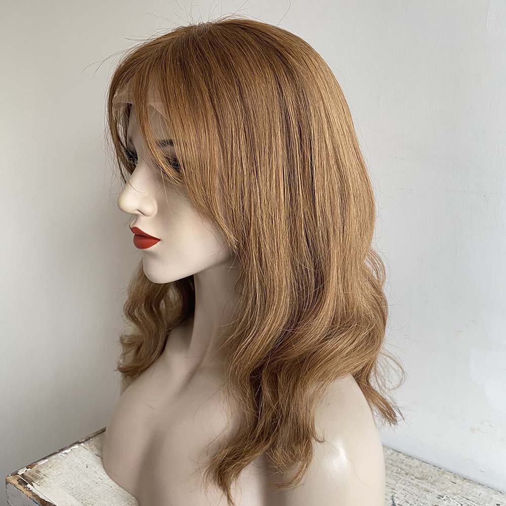 nevermindyrhead Women Brown Human Hair Wig Lace Front 13X6 Wavy Long Hair With Bangs