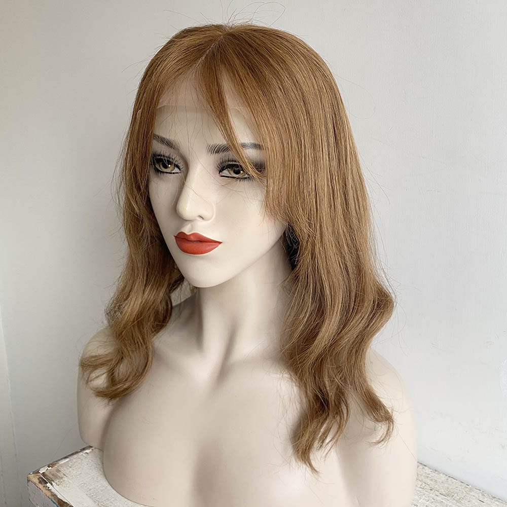nevermindyrhead Women Brown Human Hair Wig Lace Front 13X6 Wavy Long Hair With Bangs