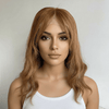 Women Brown Human Hair Wig Lace Front 13X6 Wavy Long Hair With Bangs