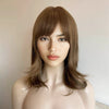Women Brown Wig With Bangs Shoulder Length Layered Style Swing Tips Soft Wave Ends