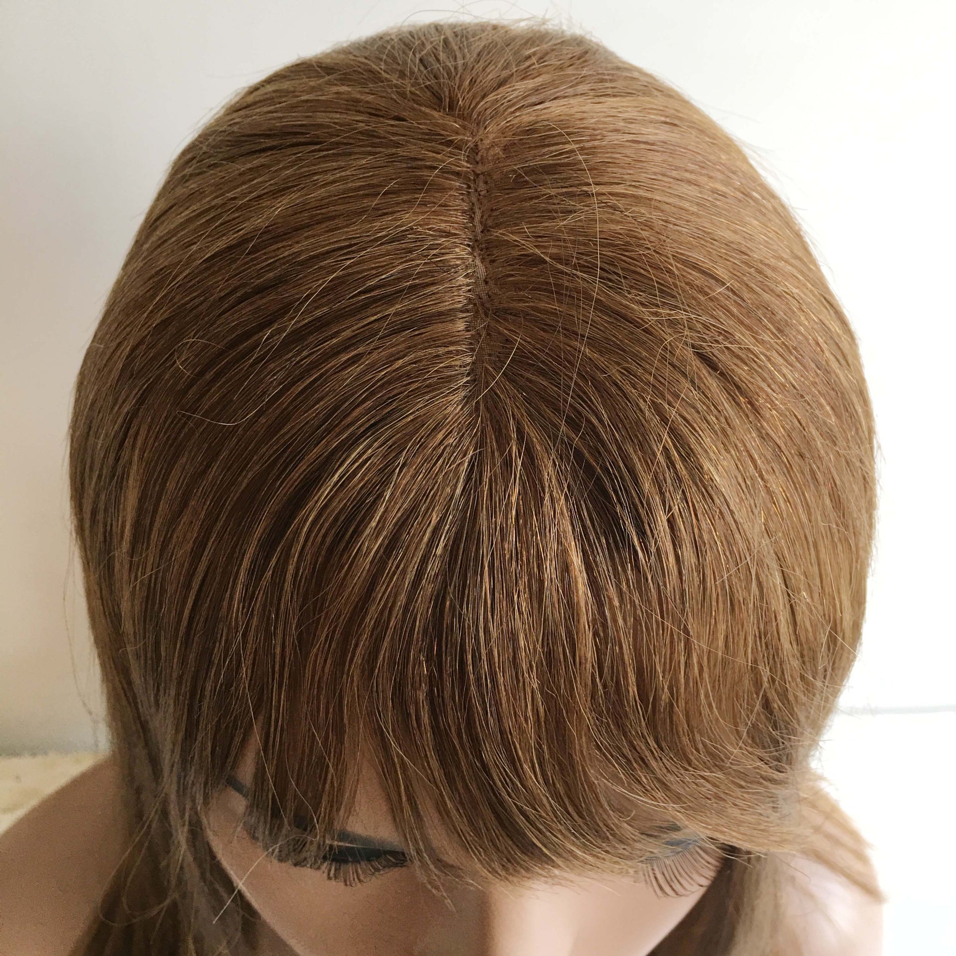nevermindyrhead Women Caramel Brown Real Human Hair Medium Length Straight Bob Fringe Bangs Wig 14 Inches