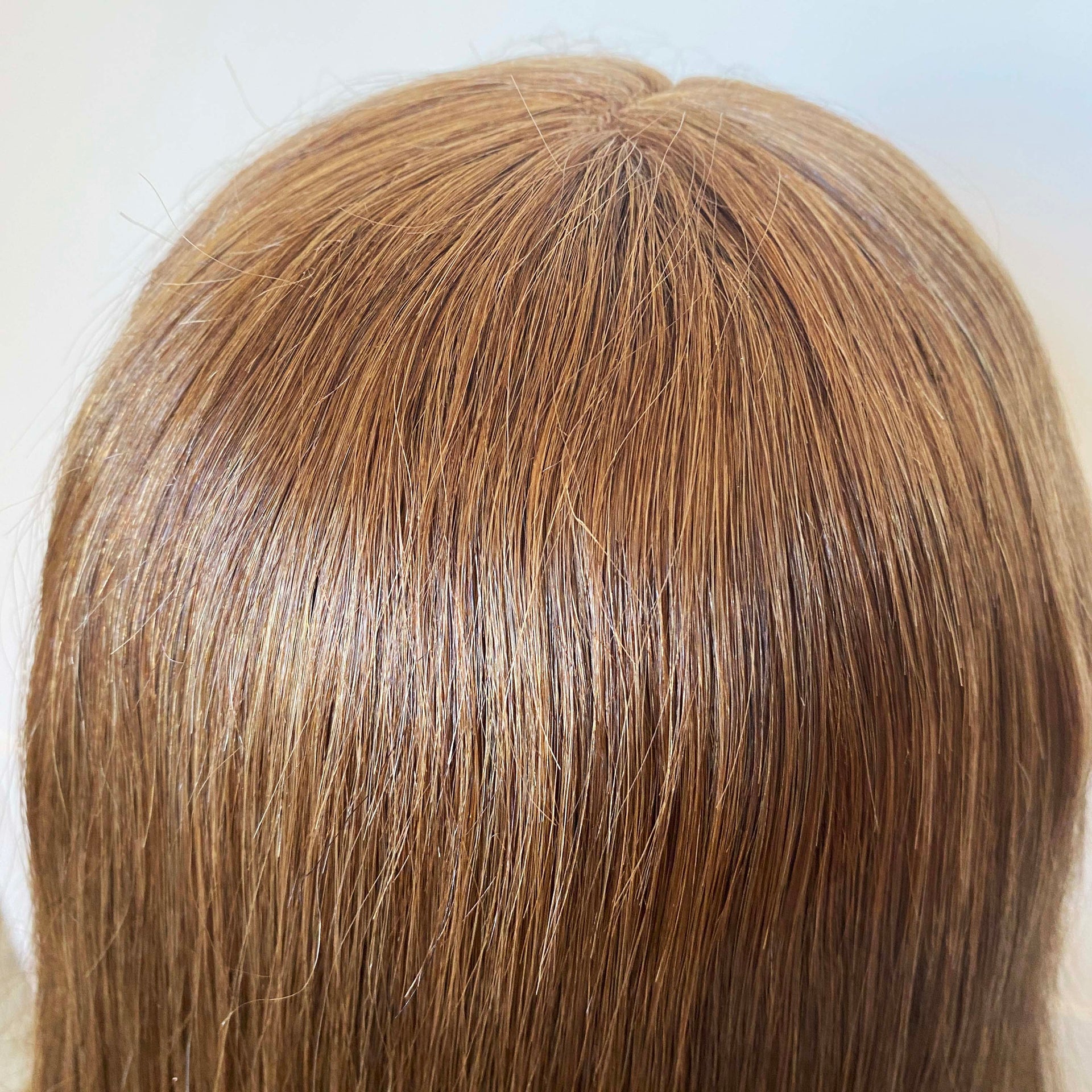 nevermindyrhead Women Caramel Brown Real Human Hair Medium Length Straight Bob Fringe Bangs Wig 14 Inches