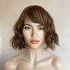 Women Dark Brown Curly Short Bob Wig With Bangs Water Wave Natural Looking