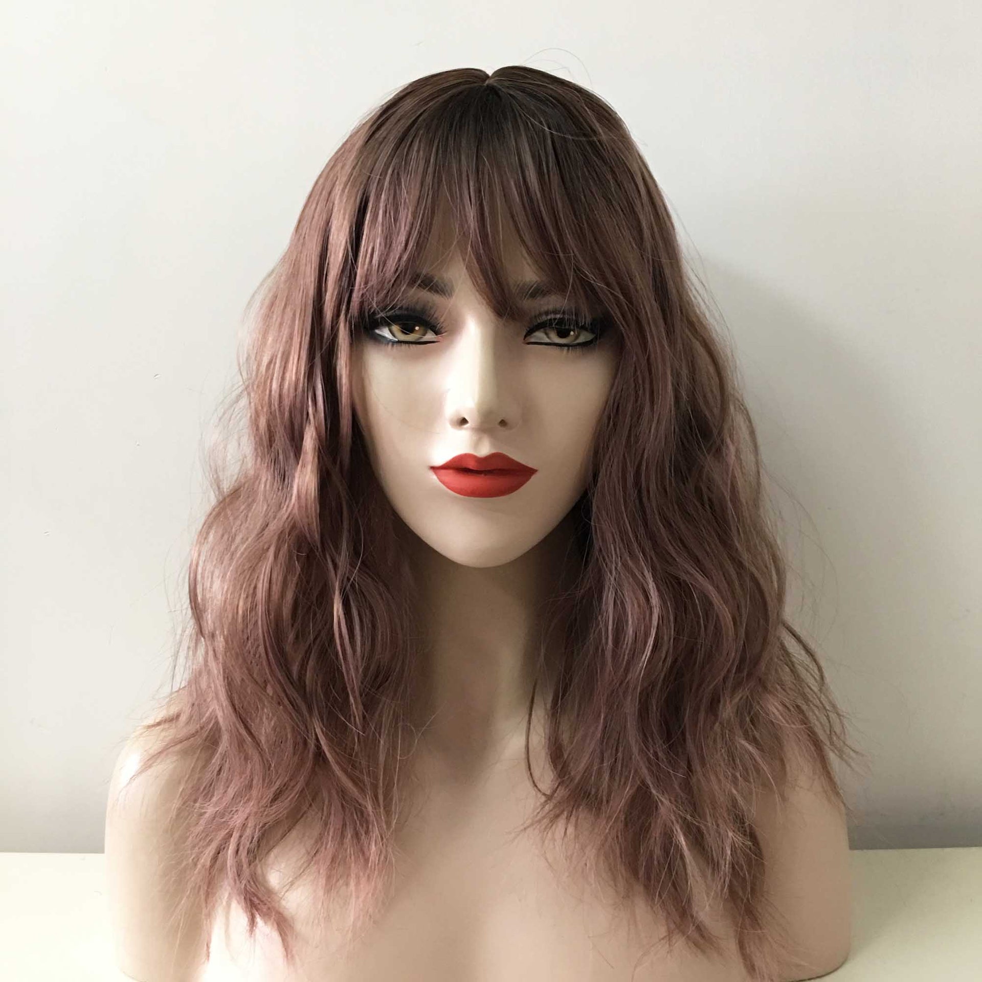 nevermindyrhead Women Dark Brown, Dark Pink, Black Long Curly Fringe Bangs Choppy Wig