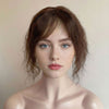 Women Dark Brown Human Curly Hair Topper With Thin Bangs Clip-In Wiglet Mesh Base