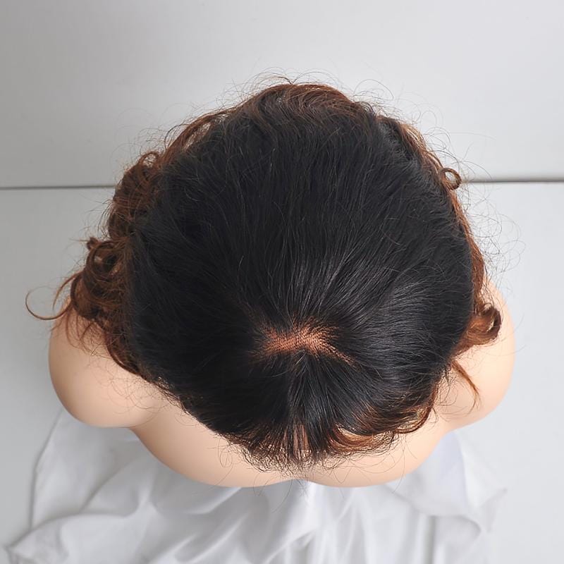 nevermindyrhead Women Dark Brown Human Hair Lace Front Wig With Bangs Ombre Dark Root Curly