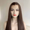 Women Dark Brown Lace Front Wig Long Straight Widows Peak Hairline Slicked Hair
