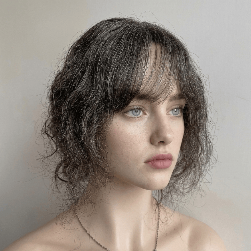 nevermindyrhead Women Dark Gray Human Hair Topper Salt Pepper For Thinning Hair Curly Clip-In Bangs