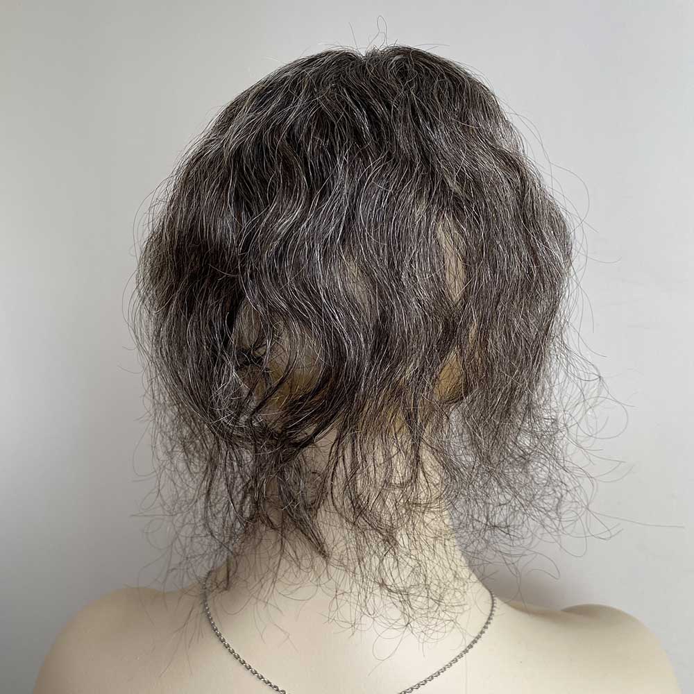 nevermindyrhead Women Dark Gray Human Hair Topper Salt Pepper For Thinning Hair Curly Clip-In Bangs