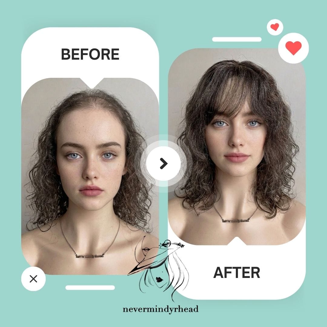 nevermindyrhead Women Dark Gray Human Hair Topper Salt Pepper For Thinning Hair Curly Clip-In Bangs