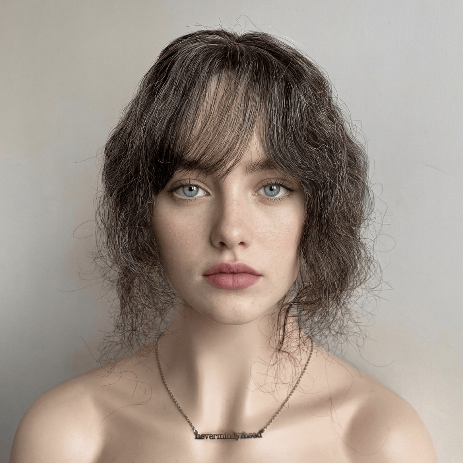 nevermindyrhead Women Dark Gray Human Hair Topper Salt Pepper For Thinning Hair Curly Clip-In Bangs Bangs