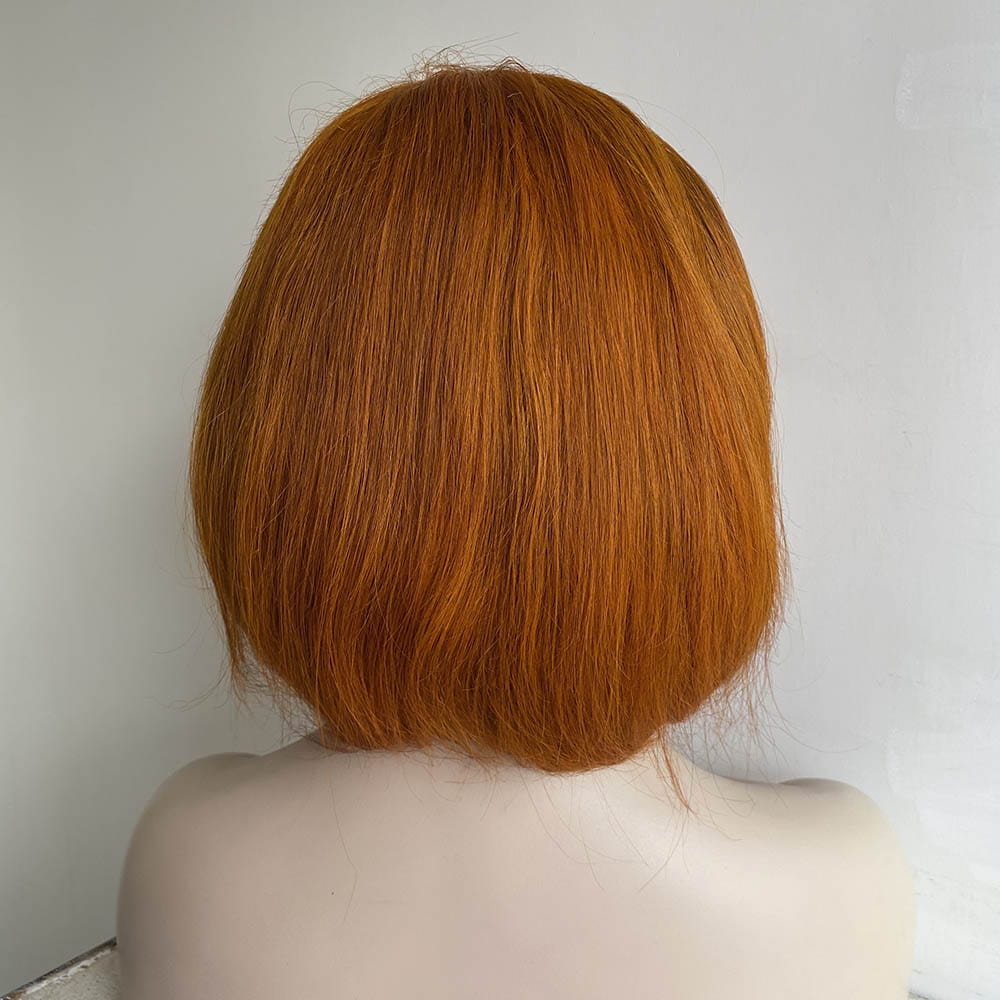 nevermindyrhead Women Ginger Brown Human Hair Wig Lace Front 13X6 short Bob Orange Side Part Realistic