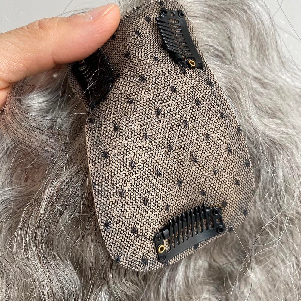 nevermindyrhead Women Gray Salt And Pepper Human Hair Topper For Thinning Hair Curly Clip-In Bangs
