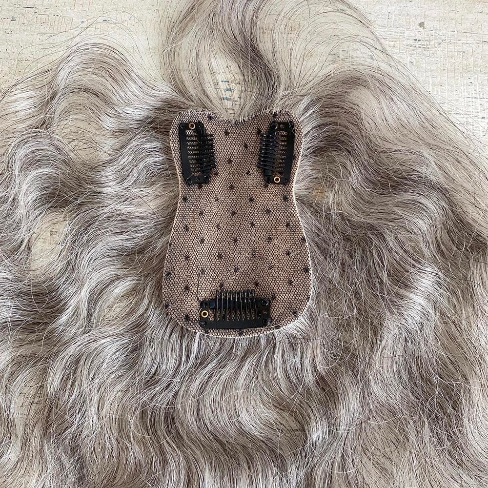 nevermindyrhead Women Gray Salt And Pepper Human Hair Topper For Thinning Hair Curly Clip-In Bangs