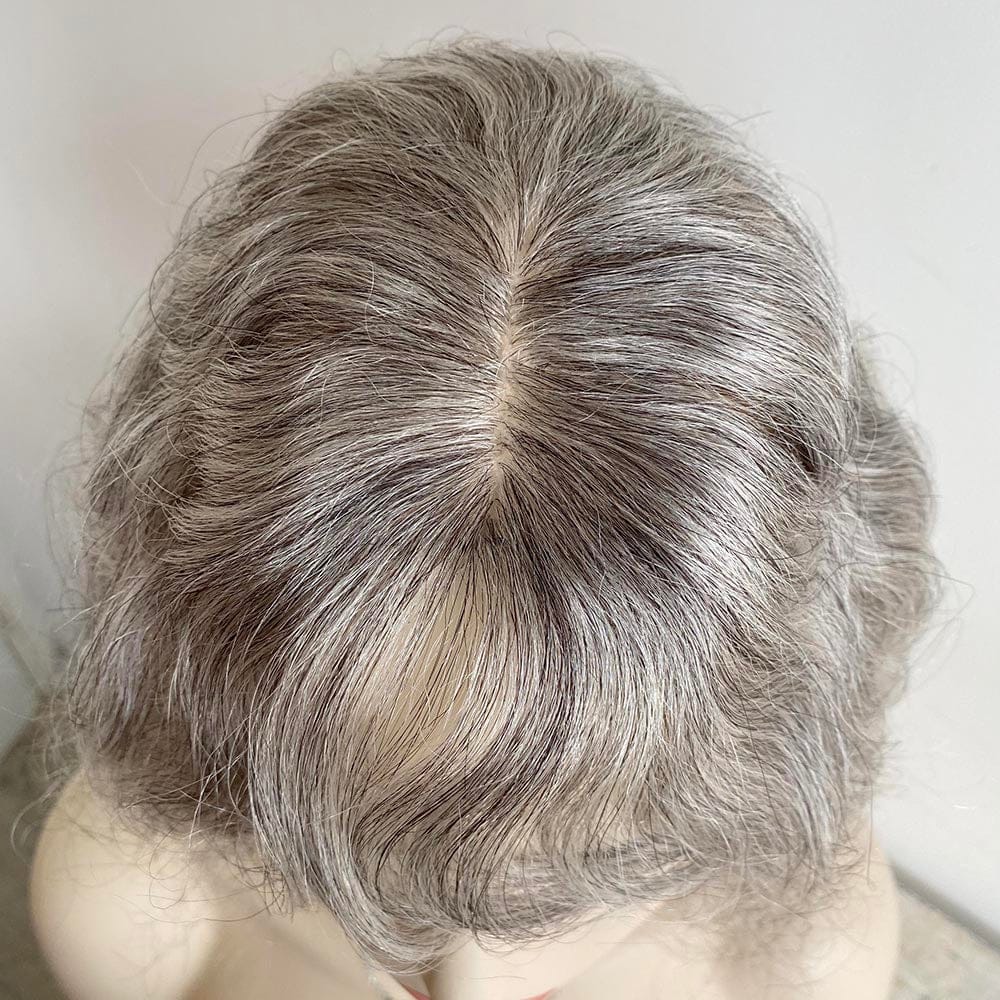 nevermindyrhead Women Gray Salt And Pepper Human Hair Topper For Thinning Hair Curly Clip-In Bangs