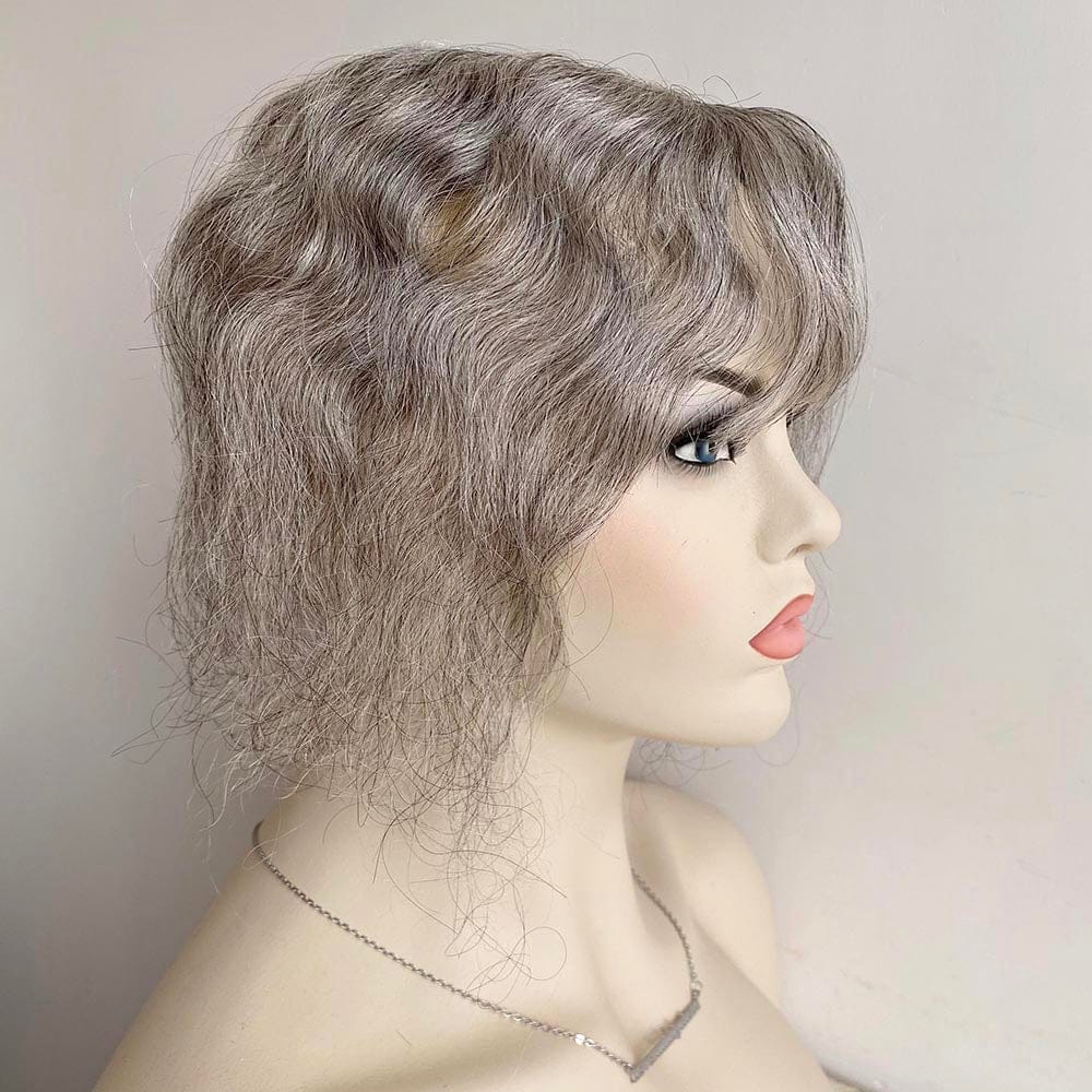 nevermindyrhead Women Gray Salt And Pepper Human Hair Topper For Thinning Hair Curly Clip-In Bangs